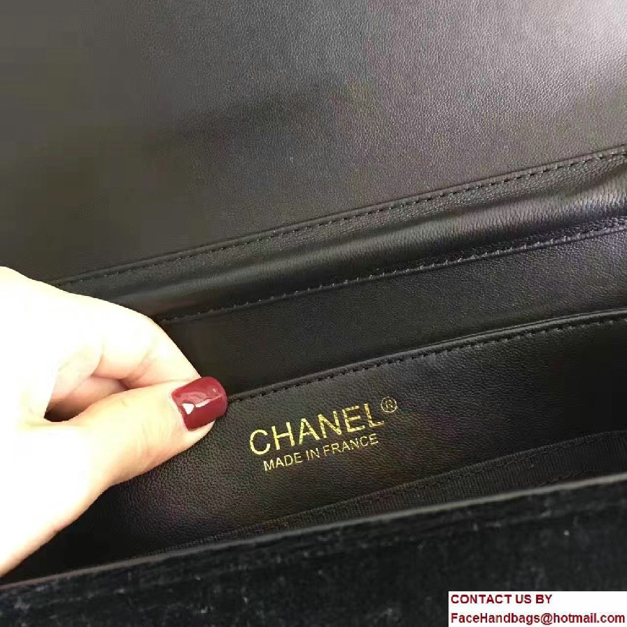 Chanel Vintage Flap Bag Velvet Black Embellished with Pearl and Crystal Logo 2016/2017