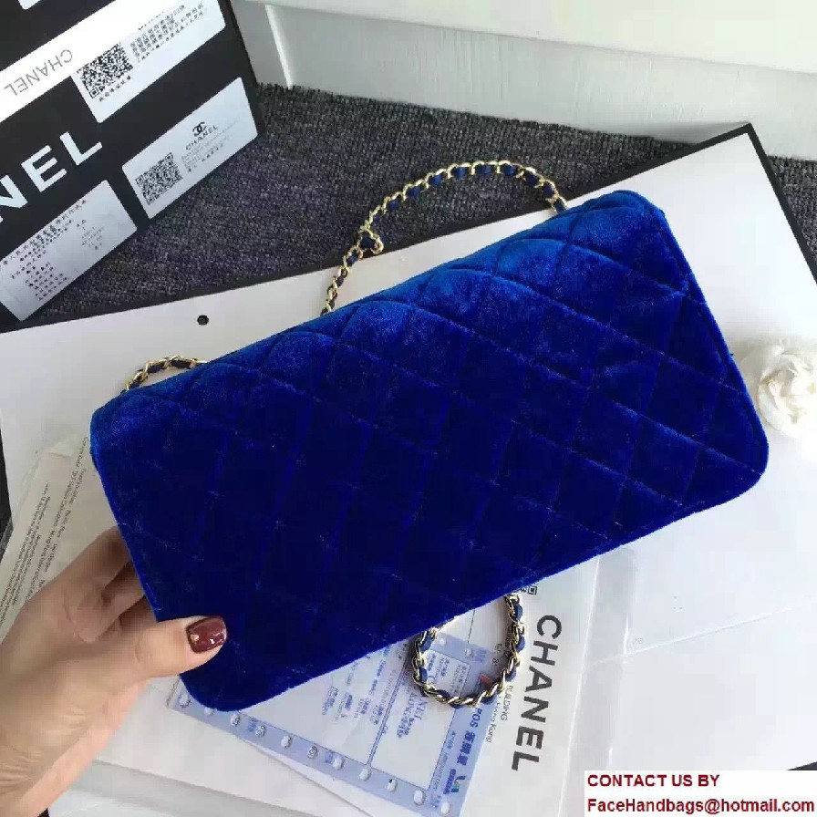 Chanel Vintage Flap Bag Velvet Blue Embellished with Pearl and Crystal Logo 2016/2017