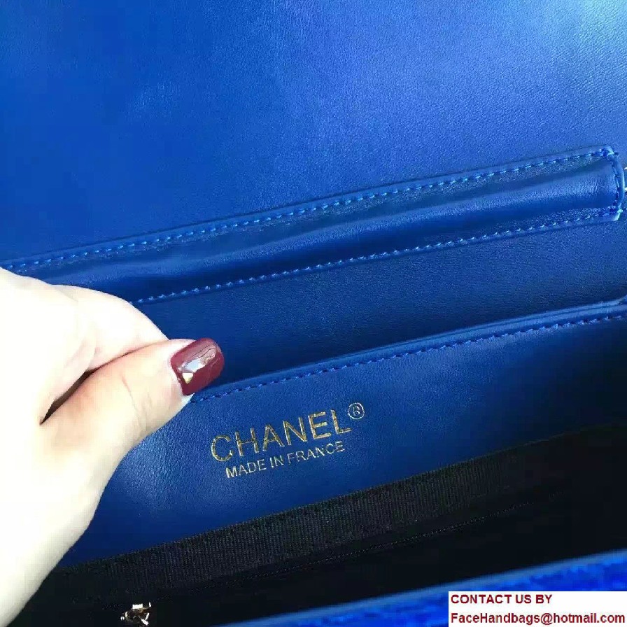 Chanel Vintage Flap Bag Velvet Blue Embellished with Pearl and Crystal Logo 2016/2017