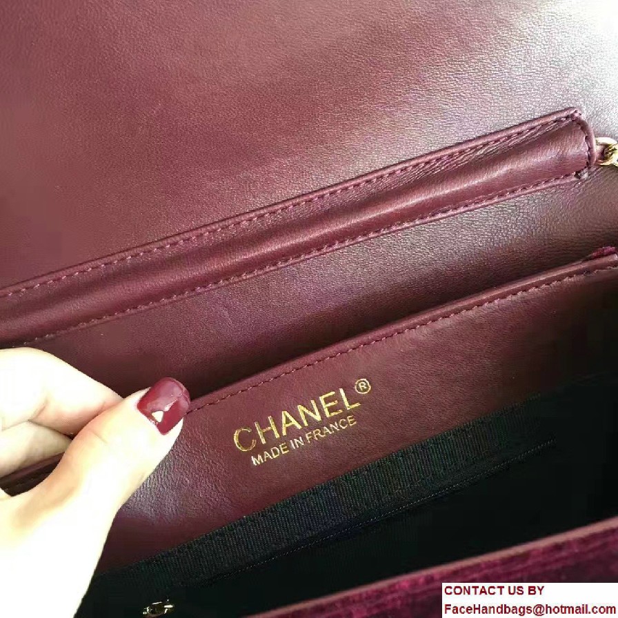 Chanel Vintage Flap Bag Velvet Burgundy Embellished with Pearl and Crystal Logo 2016/2017