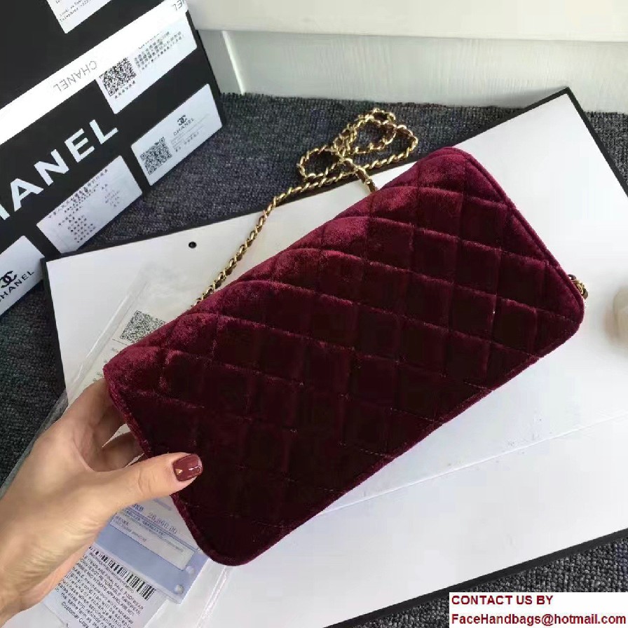 Chanel Vintage Flap Bag Velvet Burgundy Embellished with Pearl and Crystal Logo 2016/2017