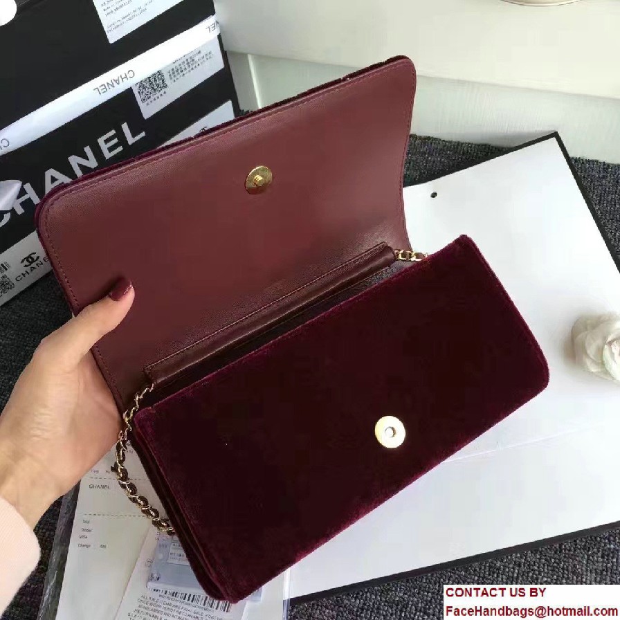 Chanel Vintage Flap Bag Velvet Burgundy Embellished with Pearl and Crystal Logo 2016/2017