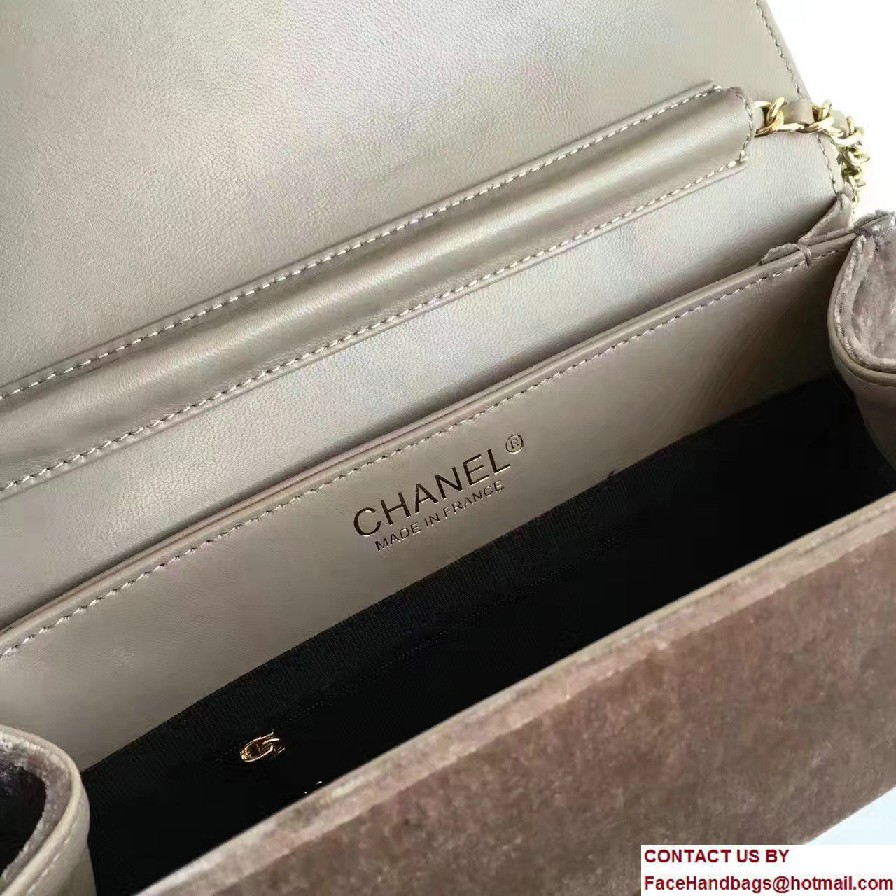 Chanel Vintage Flap Bag Velvet Coffee Embellished with Pearl and Crystal Logo 2016/2017