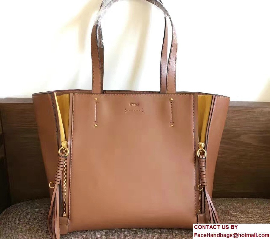 Chloe Leather and Suede Tasselled Half-Zips Milo Medium Tote Bag 3S1271 Brown 2017 - Click Image to Close