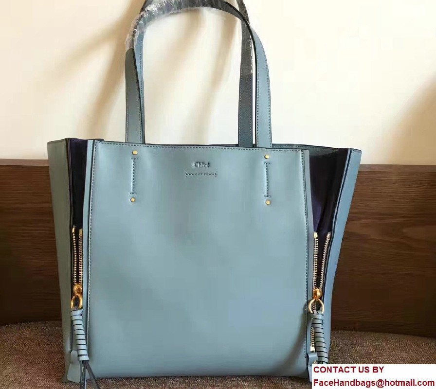 Chloe Leather and Suede Tasselled Half-Zips Milo Medium Tote Bag 3S1271 Light Blue 2017