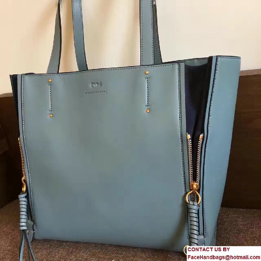 Chloe Leather and Suede Tasselled Half-Zips Milo Medium Tote Bag 3S1271 Light Blue 2017