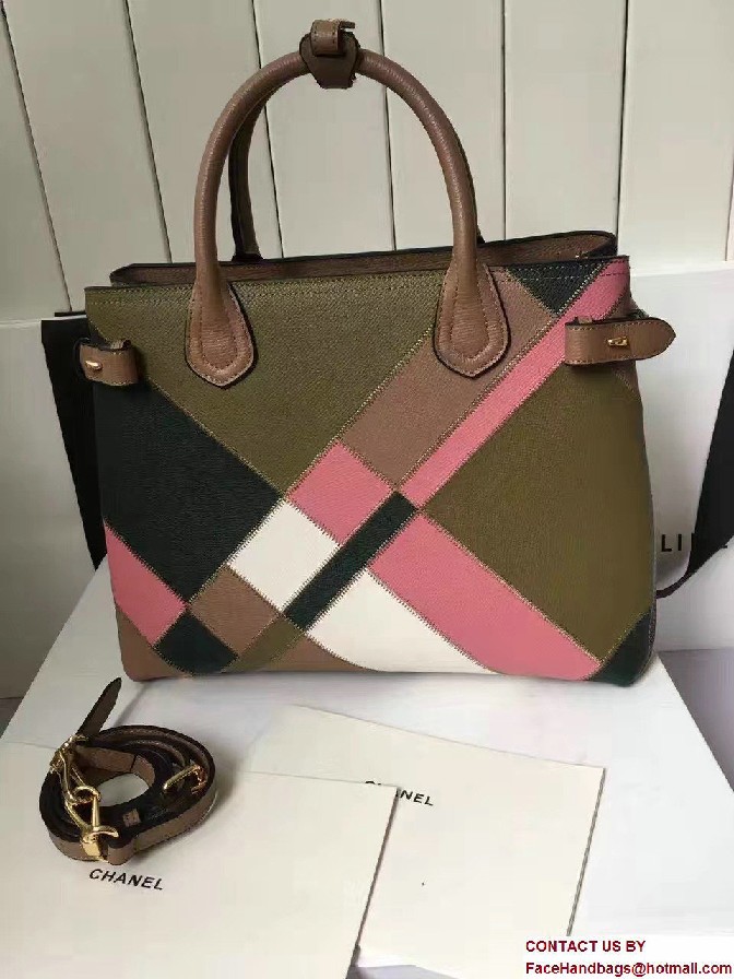 Colour Block Patchwork Leather Medium Banner Bag 40297141 Olive Green 2017