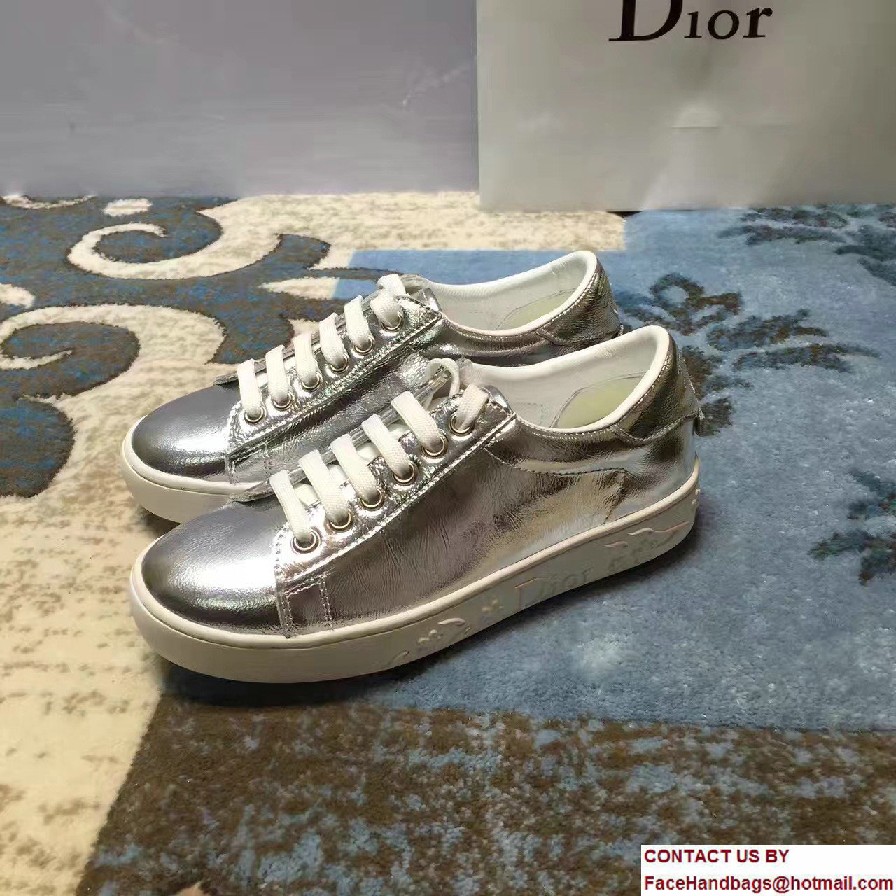 Dior Crinkled Lambskin Leather Sneakers Silver Cruise 2017