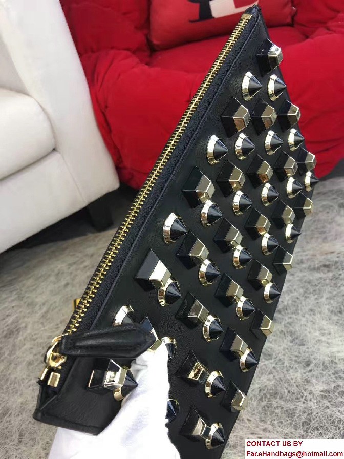 Fendi Black and Gold Studs Edition Pouch Clutch Bag 2017