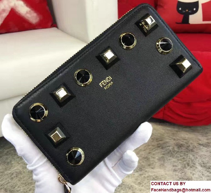 Fendi Black and Gold Studs Edition Zip-Around Wallet 2017