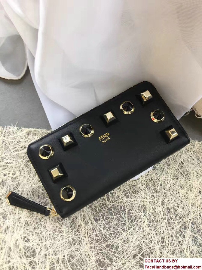 Fendi Black and Gold Studs Edition Zip-Around Wallet 2017