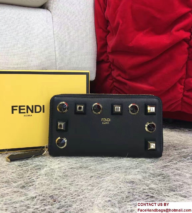 Fendi Black and Gold Studs Edition Zip-Around Wallet 2017