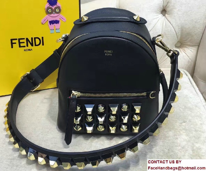 Fendi Calfskin Black and Gold Studs Edition Mini Backpack Bag Black 2017 - Click Image to Close