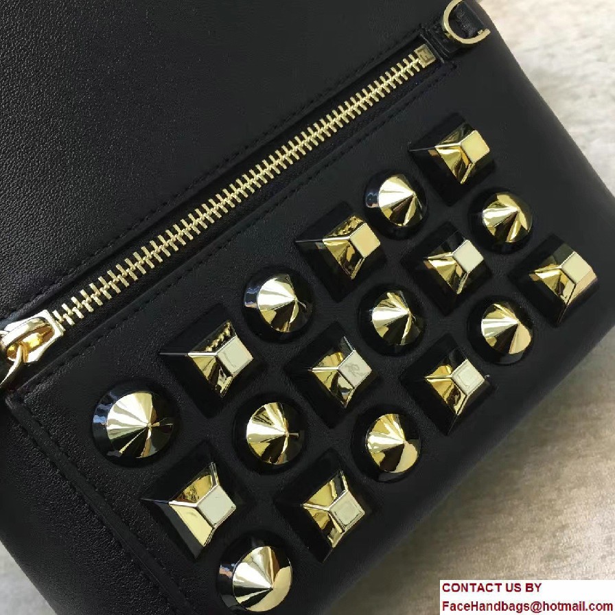 Fendi Calfskin Black and Gold Studs Edition Mini Backpack Bag Black 2017