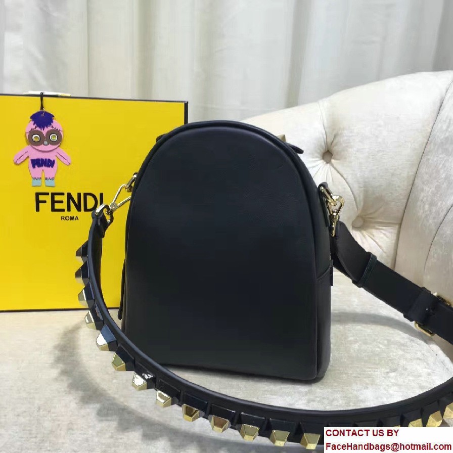 Fendi Calfskin Black and Gold Studs Edition Mini Backpack Bag Black 2017