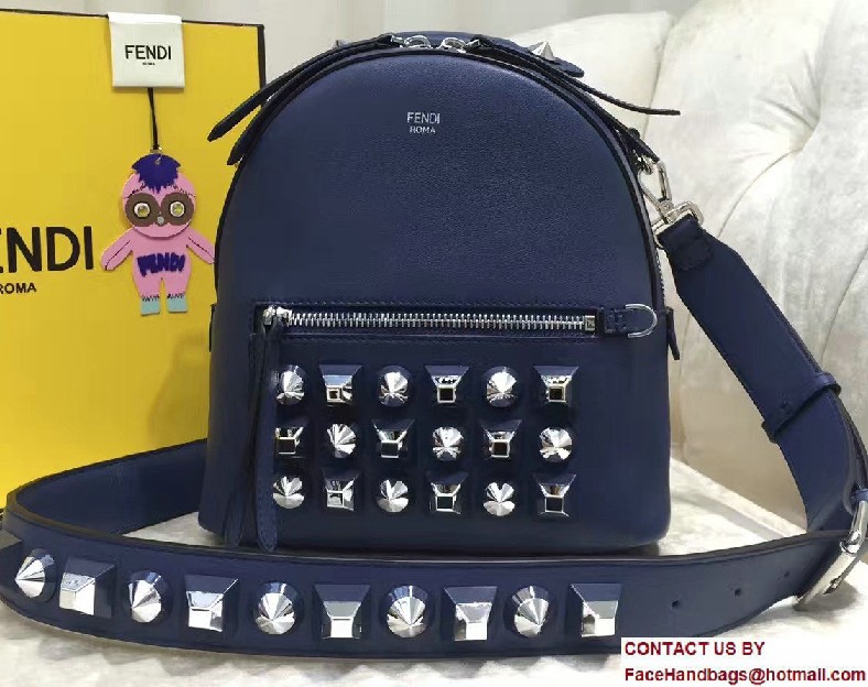 Fendi Calfskin Black and Gold Studs Edition Mini Backpack Bag Blue 2017 - Click Image to Close