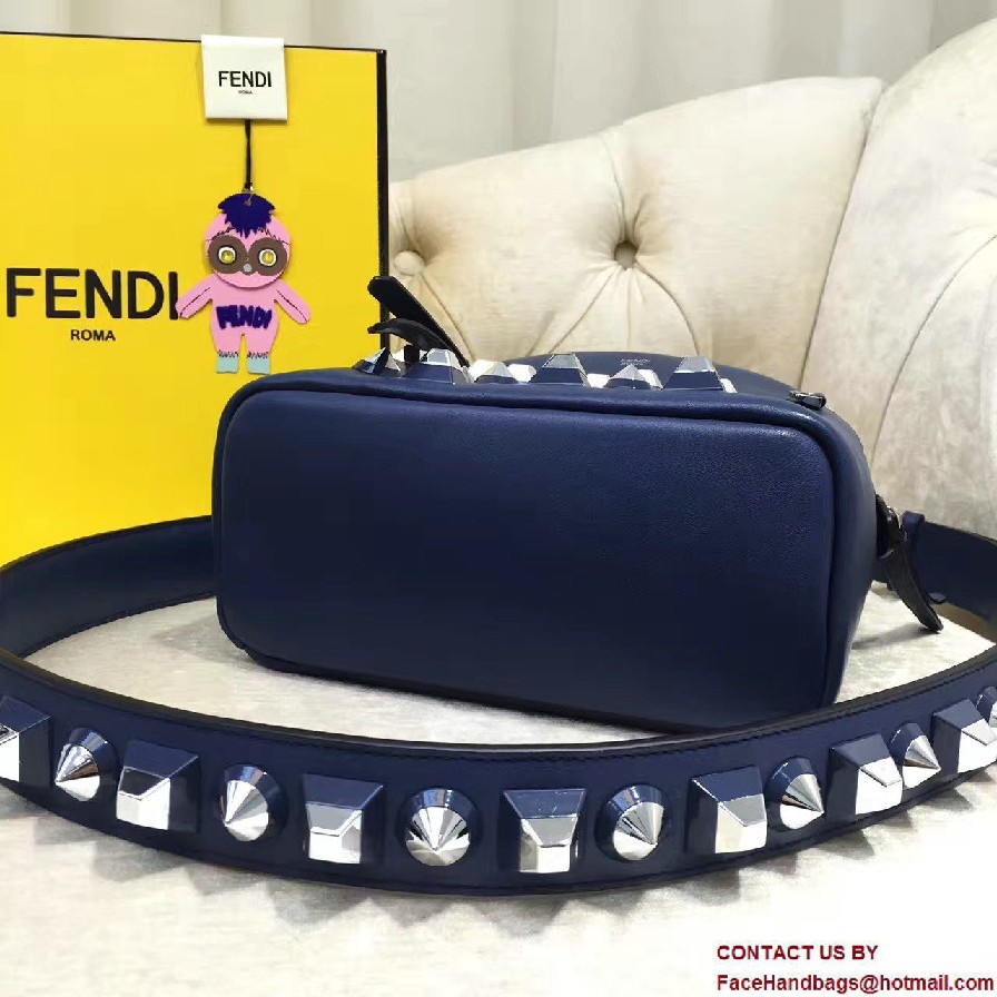 Fendi Calfskin Black and Gold Studs Edition Mini Backpack Bag Blue 2017