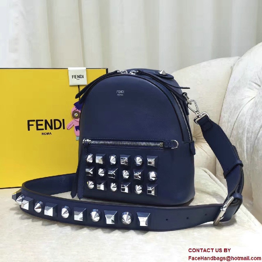 Fendi Calfskin Black and Gold Studs Edition Mini Backpack Bag Blue 2017