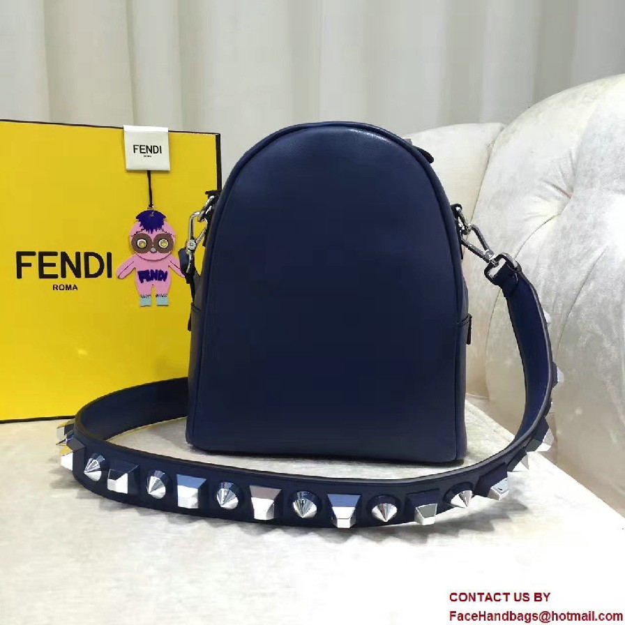 Fendi Calfskin Black and Gold Studs Edition Mini Backpack Bag Blue 2017