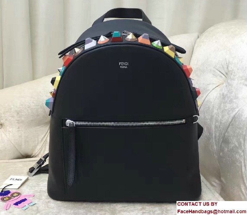 Fendi Calfskin Multicolored Rainbow Studs Backpack Bag Black 2017 - Click Image to Close