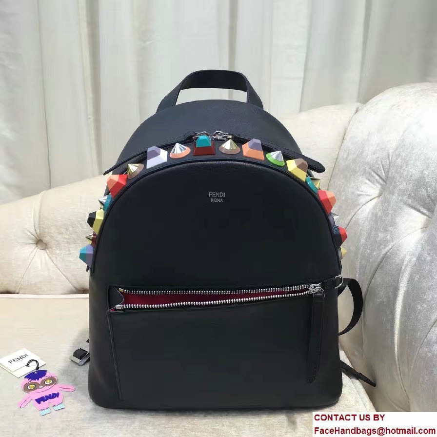 Fendi Calfskin Multicolored Rainbow Studs Backpack Bag Black 2017