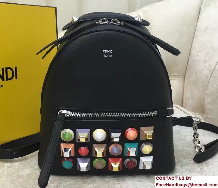 Fendi Calfskin Multicolored Rainbow Studs Mini Backpack Bag Black 2017 - Click Image to Close