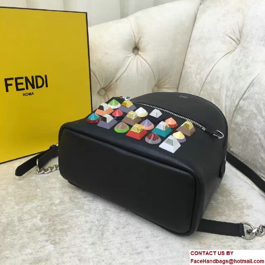 Fendi Calfskin Multicolored Rainbow Studs Mini Backpack Bag Black 2017