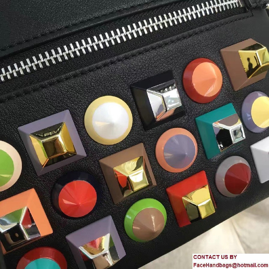 Fendi Calfskin Multicolored Rainbow Studs Mini Backpack Bag Black 2017