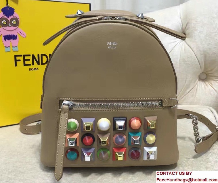 Fendi Calfskin Multicolored Rainbow Studs Mini Backpack Bag Camel 2017