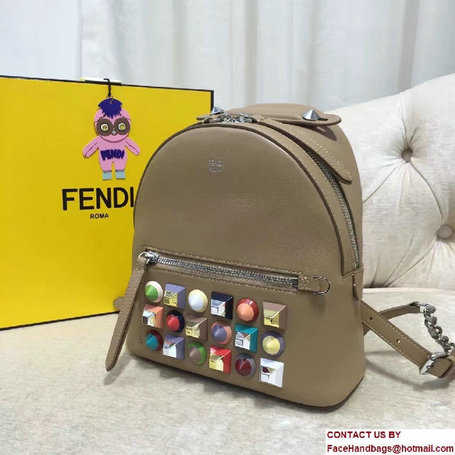 Fendi Calfskin Multicolored Rainbow Studs Mini Backpack Bag Camel 2017