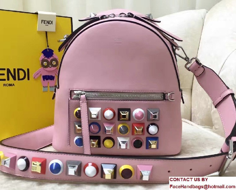 Fendi Calfskin Multicolored Rainbow Studs Mini Backpack Bag Pink 2017 - Click Image to Close