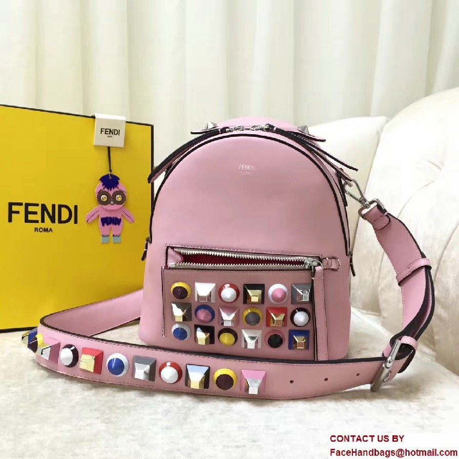 Fendi Calfskin Multicolored Rainbow Studs Mini Backpack Bag Pink 2017