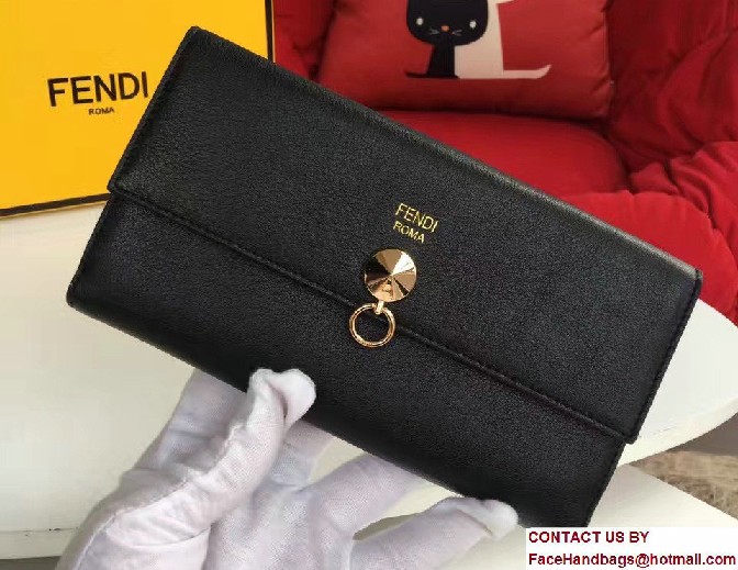 Fendi Conical Stud And Metal Ring Wallet Black 2016 - Click Image to Close