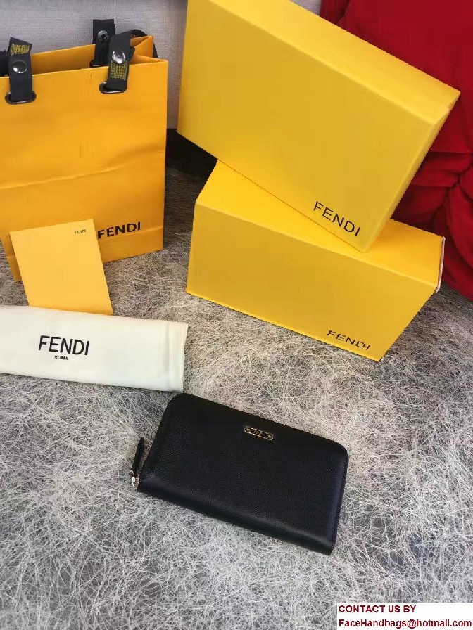 Fendi Enamel Logo Zip-Around Crayons Wallet Black 2016