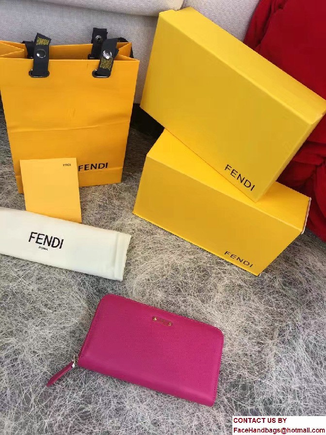 Fendi Enamel Logo Zip-Around Crayons Wallet Fuchsia 2016