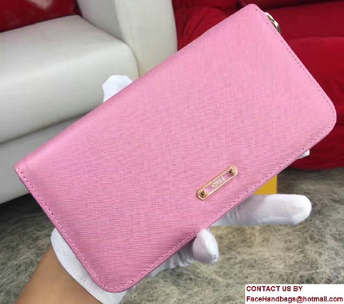 Fendi Enamel Logo Zip-Around Crayons Wallet Pink 2016