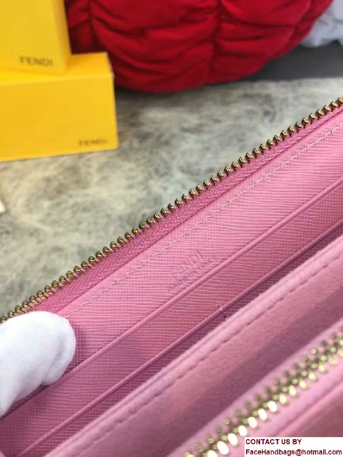 Fendi Enamel Logo Zip-Around Crayons Wallet Pink 2016