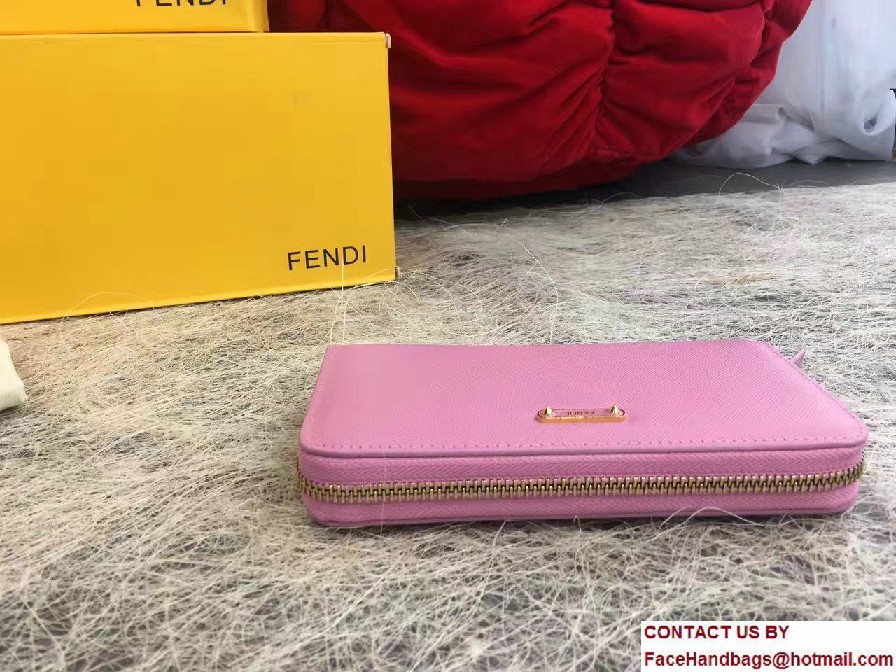 Fendi Enamel Logo Zip-Around Crayons Wallet Pink 2016