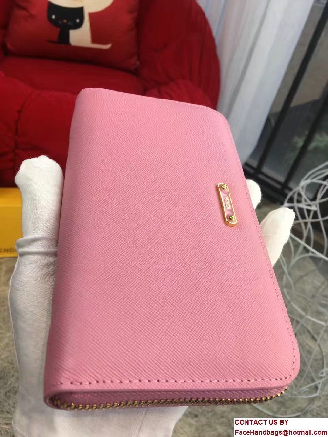 Fendi Enamel Logo Zip-Around Crayons Wallet Pink 2016