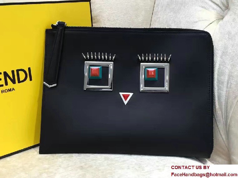 Fendi Multicolored Metal and Square Eyes Clutch Zip Pouch Bag Black 2017 - Click Image to Close