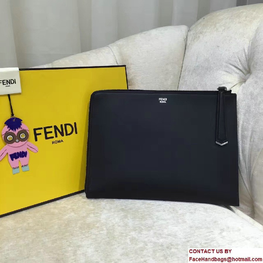 Fendi Multicolored Metal and Square Eyes Clutch Zip Pouch Bag Black 2017