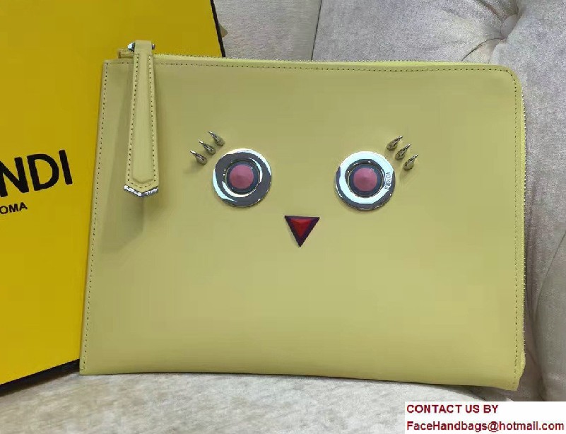 Fendi Multicolored Metal and Square Eyes Clutch Zip Pouch Bag Yellow 2017 - Click Image to Close