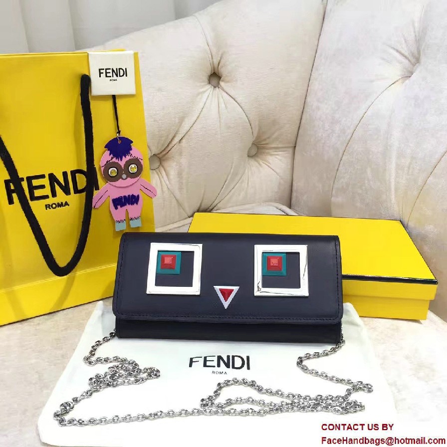 Fendi Multicolored Metal and Square Eyes Continental Wallet On Chain Bag Black 2017