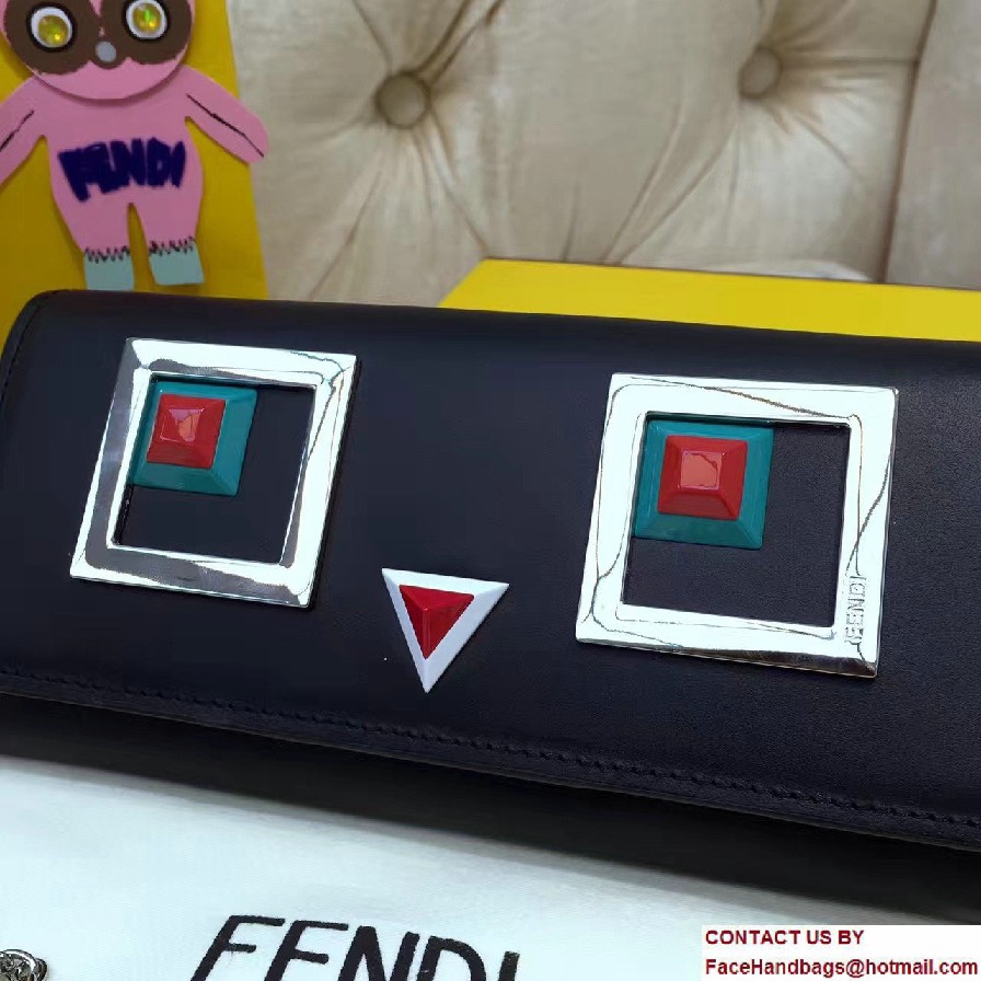 Fendi Multicolored Metal and Square Eyes Continental Wallet On Chain Bag Black 2017