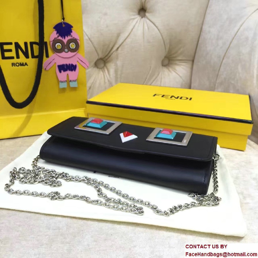 Fendi Multicolored Metal and Square Eyes Continental Wallet On Chain Bag Black 2017