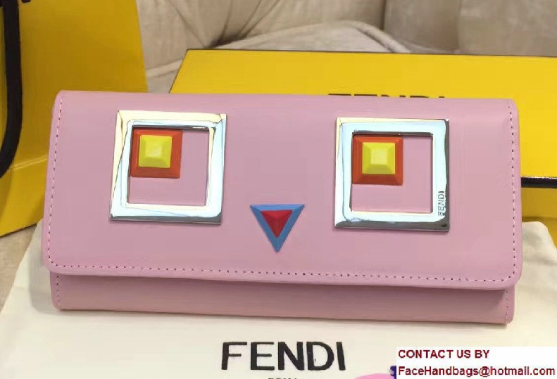 Fendi Multicolored Metal and Square Eyes Continental Wallet Pink 2017 - Click Image to Close