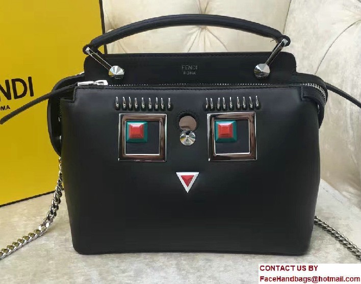 Fendi Multicolored Metal and Square Eyes Dotcom Click Small Bag Black 2017