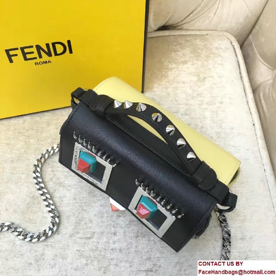 Fendi Multicolored Metal and Square Eyes Double Micro Baguette Bag Black/Yellow 2017