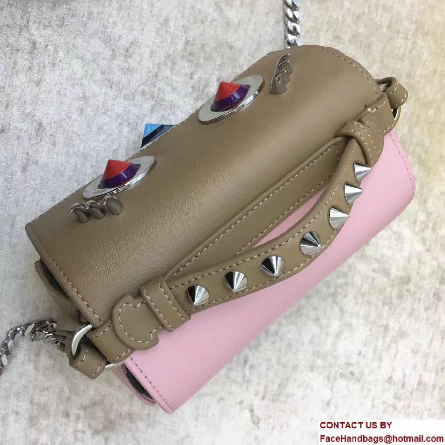 Fendi Multicolored Metal and Square Eyes Double Micro Baguette Bag Camel/Pink 2017