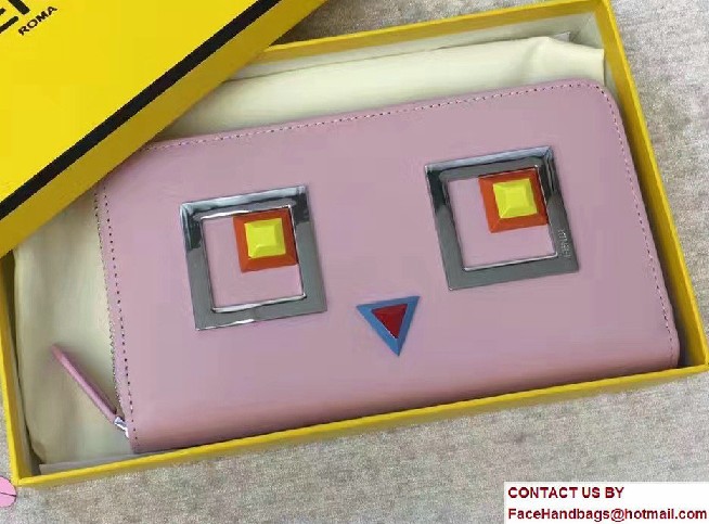 Fendi Multicolored Metal and Square Eyes Zip-Around Wallet Pink 2017 - Click Image to Close